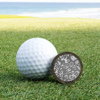 Gold Carbon Fiber and Damascus Steel Premium Golf Ball Marker by Doubloon Golf