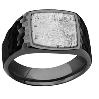 Medium Cushion signet ring (14x14mm) in Zirconium, with a Wide style band, a Meteorite inlay.