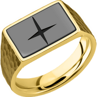 Medium Horizontal Rectangle signet ring (16x11.5mm) in 10K Yellow Gold, with a Wide style band, a Zirconium inlay and a STAR1 engraving.