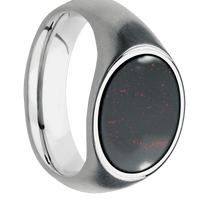 Medium Horizontal Oval signet ring (16x13mm) in 10K White Gold, with a Wide style band, a Blood Stone inlay.