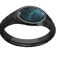 Small Horizontal Oval signet ring (12x9mm) in Zirconium, with a Wide style band, a Washington Blue Jade inlay.