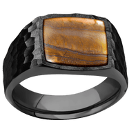 Medium Cushion signet ring (14x14mm) in Zirconium, with a Wide style band, a Tigers Eye inlay.