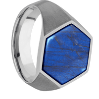 Large Hexagon signet ring (18.5x16mm) in Titanium, with a Wide style band, a Labradorite inlay.