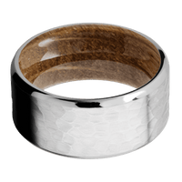 14K White Gold + Hammer , Polish Finish + Whiskey Barrel