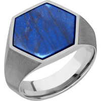 Large Hexagon signet ring (18.5x16mm) in Titanium, with a Wide style band, a Labradorite inlay.