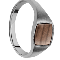 Small Cushion signet ring (10x10mm) in Titanium, with a Thin style band, a Sequoia inlay.