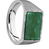 Medium Horizontal Rectangle signet ring (16x11.5mm) in 18K White Gold, with a Wide style band, a Washington Green Jade inlay.