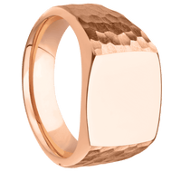 Medium Cushion signet ring (14x14mm) in 18K Rose Gold, with a Wide style band.