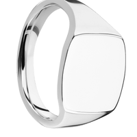 Medium Cushion signet ring (14x14mm) in Palladium Silver, with a Thin style band.