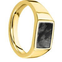 Small Horizontal Rectangle signet ring (12x9mm) in 14K Yellow Gold, with a Wide style band, a Forged Carbon Fiber inlay.