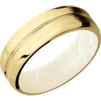 10K Yellow Gold + Polish , Hammer Finish + Freshwater Mother of Pearl