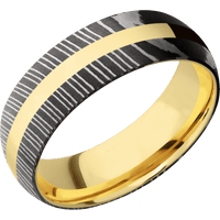 Damascus + Acid Finish + 18K Yellow Gold