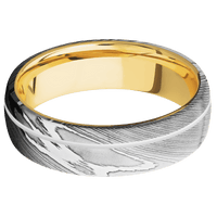 Damascus + Polish Finish + 18K Yellow Gold