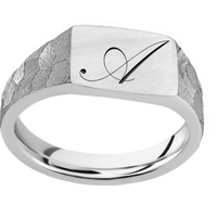 Small Horizontal Rectangle signet ring (12x9mm) in Palladium Silver, with a Wide style band and a Kunstler Script 1 engraving.