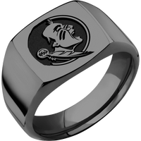 Medium Cushion signet ring (14x14mm) in Zirconium, with a Wide style band and a Florida State Seminole Head engraving.