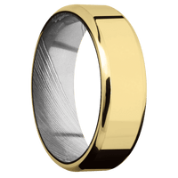 14K Yellow Gold + Polish , Polish Finish + Damascus