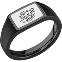 Small Horizontal Rectangle signet ring (12x9mm) in Zirconium, with a Wide style band, a Platinum inlay and a Florida Gator Head engraving.