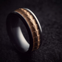 Black Titanium And Textured 14K Rose Gold Men's Ring
