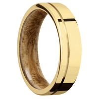 14K Yellow Gold + Polish , Polish Finish + Whiskey Barrel