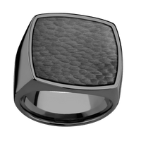 Extra Large Cushion signet ring (22x22mm) in Zirconium, with a Wide style band, a Zirconium inlay.