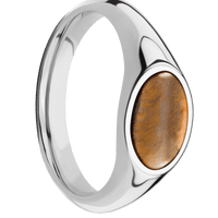 Small Horizontal Oval signet ring (12x9mm) in Palladium Silver, with a Wide style band, a Tigers Eye inlay.