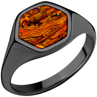 Medium Hexagon signet ring (13.9x12mm) in Zirconium, with a Thin style band, a Bronze Abalone inlay.