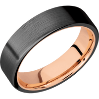 6mm wide Flat Black Titanium Ring with Satin Finish / 14k Rose Gold Sleeve
