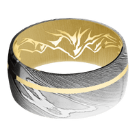 Damascus + Polish Finish + 18K Yellow Gold