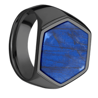 Extra Large Hexagon signet ring (23x20mm) in Zirconium, with a Wide style band, a Labradorite inlay.