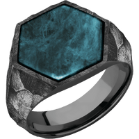 Large Hexagon signet ring (18.5x16mm) in Zirconium, with a Wide style band, a Washington Blue Jade inlay.