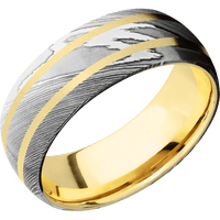Damascus + Polish Finish + 14K Yellow Gold
