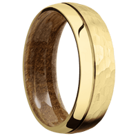 14K Yellow Gold + Hammer , Polish Finish + Whiskey Barrel