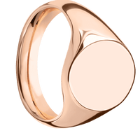 Medium Oval signet ring (16x13mm) in 14K Rose Gold, with a Wide style band.