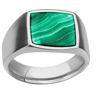 Medium Cushion signet ring (14x14mm) in Titanium, with a Wide style band, a Malachite inlay.