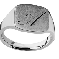 Medium Cushion signet ring (14x14mm) in Titanium, with a Thin style band and a Kunstler Script 1 engraving.