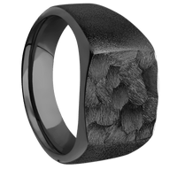 Medium Cushion signet ring (14x14mm) in Zirconium, with a Wide style band.