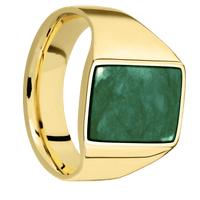 Medium Rectangle signet ring (16x11.5mm) in 10K Yellow Gold, with a Wide style band, a Washington Green Jade inlay.
