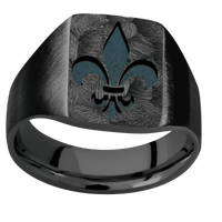 Medium Rectangle signet ring (16x11.5mm) in Zirconium, with a Wide style band and a Fleur De Lis engraving.