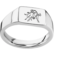 Small Horizontal Rectangle signet ring (12x9mm) in Platinum, with a Wide style band and an Utah State Bull engraving.