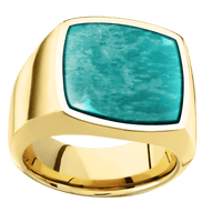 Large Cushion signet ring (18x18mm) in 10K Yellow Gold, with a Wide style band, an Amazonite inlay.