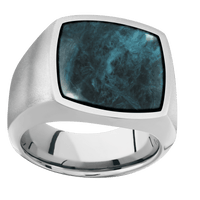 Large Cushion signet ring (18x18mm) in Palladium Silver, with a Wide style band, a Washington Blue Jade inlay.