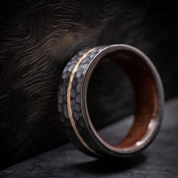 Black Titanium Men's Ring with 14K Gold and Wood Sleeve Custom Made Band