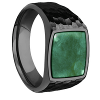 Medium Cushion signet ring (14x14mm) in Zirconium, with a Wide style band, a Washington Green Jade inlay.
