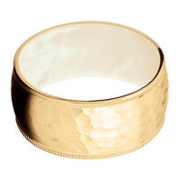 14K Yellow Gold + Hammer Finish + Freshwater Mother of Pearl