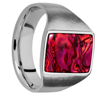 Medium Rectangle signet ring (16x11.5mm) in Titanium, with a Wide style band, a Fuchsia Abalone inlay.