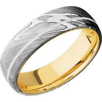 Damascus + Polish Finish + 18K Yellow Gold
