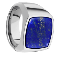 Large Cushion signet ring (18x18mm) in Titanium, with a Wide style band, a Lapis inlay.