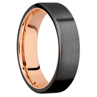 6mm wide Flat Black Titanium Ring with Satin Finish / 14k Rose Gold Sleeve