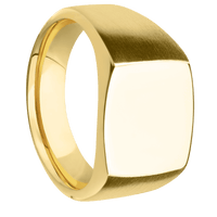 Medium Cushion signet ring (14x14mm) in 10K Yellow Gold, with a Wide style band.