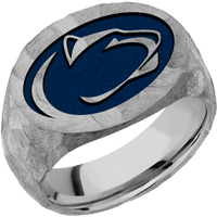 Large Horizontal Oval signet ring (20x16mm) in Titanium, with a Wide style band and a Penn State Lion Head engraving.